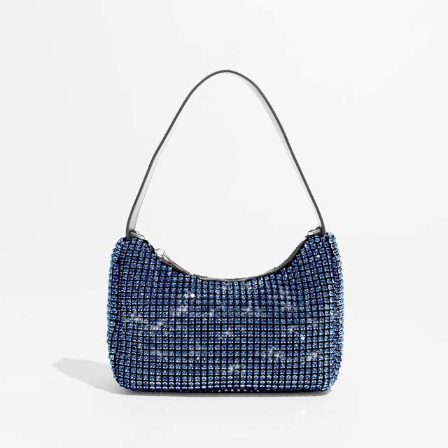 Chic Glitter Rhinestones Sparkling Crystal Crossbody Bags - Blue - 【Handbags Type】 Clutch Bag
【Clutch Bag Structure】: 1 main pocke,1 inner pockets,The tote Bags design make it convenient to pick up stuff.Enough capacity to organize your daily items,Such as,coin, cell Phone, cosmetics and more.
【Hobo Bag】Zipper closure, with 1 main pocket design , with a metal chain.fashionable purses for women, perfect for casual shopping,dating and business, the best gift for your wife, mom, girls, and family.Pair this clutch with your favorite dress and glitter in the crowd! Perfect for special events like wedding, party, prom and cocktail night. Top handle handbag with a detachable chain strap you can be hands free anytime.
【Material】High Quality Bling crystal rhinestones material,hobo shape with quilted, super soft and comfortable handtouch,luxury and simple stylich,It is the kind of great bags for women and girls.
【Size】8.27``x3.15``x5.12``(L x W x H) 21x8x13cm, with a short handle ,there will be 1~3 cm errors, weight: about 0.55kg.There is a removable metal chain.
【Note】Please allow 1-3cm differs due to manual measurement.
 in Bags, Backpacks, Handbags & Wallets