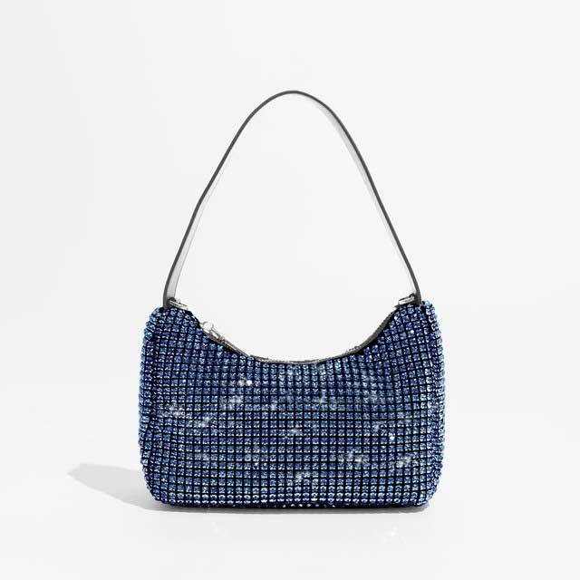 Chic Glitter Rhinestones Sparkling Crystal Crossbody Bags - Blue - 【Handbags Type】 Clutch Bag
【Clutch Bag Structure】: 1 main pocke,1 inner pockets,The tote Bags design make it convenient to pick up stuff.Enough capacity to organize your daily items,Such as,coin, cell Phone, cosmetics and more.
【Hobo Bag】Zipper closure, with 1 main pocket design , with a metal chain.fashionable purses for women, perfect for casual shopping,dating and business, the best gift for your wife, mom, girls, and family.Pair this clutch with your favorite dress and glitter in the crowd! Perfect for special events like wedding, party, prom and cocktail night. Top handle handbag with a detachable chain strap you can be hands free anytime.
【Material】High Quality Bling crystal rhinestones material,hobo shape with quilted, super soft and comfortable handtouch,luxury and simple stylich,It is the kind of great bags for women and girls.
【Size】8.27``x3.15``x5.12``(L x W x H) 21x8x13cm, with a short handle ,there will be 1~3 cm errors, weight: about 0.55kg.There is a removable metal chain.
【Note】Please allow 1-3cm differs due to manual measurement.
 in Bags, Backpacks, Handbags & Wallets