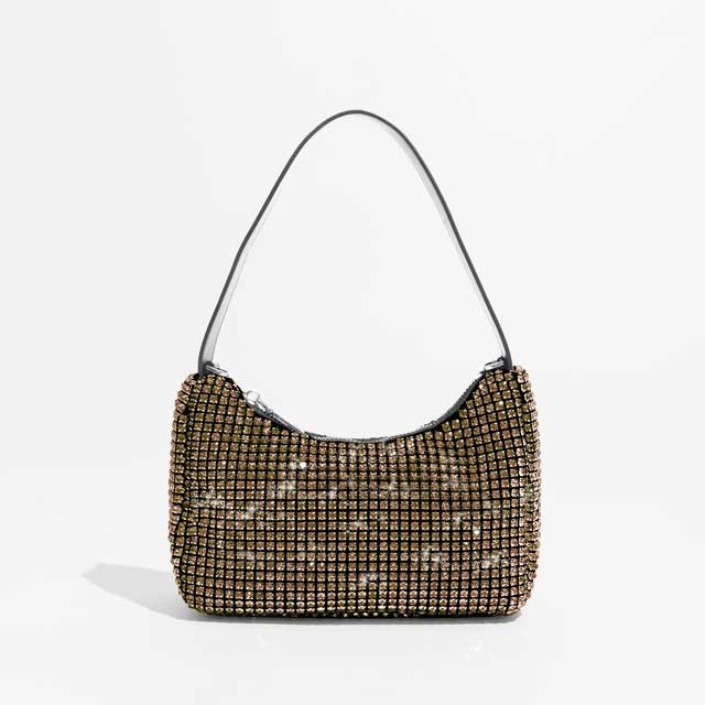 Chic Glitter Rhinestones Sparkling Crystal Crossbody Bags - Gold - 【Handbags Type】 Clutch Bag
【Clutch Bag Structure】: 1 main pocke,1 inner pockets,The tote Bags design make it convenient to pick up stuff.Enough capacity to organize your daily items,Such as,coin, cell Phone, cosmetics and more.
【Hobo Bag】Zipper closure, with 1 main pocket design , with a metal chain.fashionable purses for women, perfect for casual shopping,dating and business, the best gift for your wife, mom, girls, and family.Pair this clutch with your favorite dress and glitter in the crowd! Perfect for special events like wedding, party, prom and cocktail night. Top handle handbag with a detachable chain strap you can be hands free anytime.
【Material】High Quality Bling crystal rhinestones material,hobo shape with quilted, super soft and comfortable handtouch,luxury and simple stylich,It is the kind of great bags for women and girls.
【Size】8.27``x3.15``x5.12``(L x W x H) 21x8x13cm, with a short handle ,there will be 1~3 cm errors, weight: about 0.55kg.There is a removable metal chain.
【Note】Please allow 1-3cm differs due to manual measurement.
 in Bags, Backpacks, Handbags & Wallets