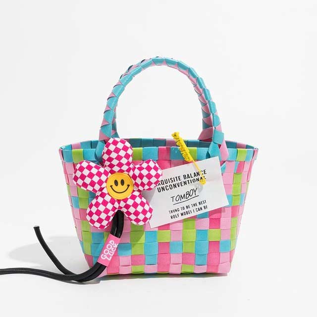 Jelly Color PVC Checkered Summer Beach Picnic Handbag Bags - Multicolor - 【Handbags Type】 Shoulder Tote Bag
【Material】 High Quality jelly color pvc, hand woven tote shaped design with contrast color and a flower pendant , soft and comfortable handtouch,simple stylish and trend,It is the kind of great bags for women and girls in travel beach.
【Capacity 】 Ladies handbags have 1 Main Pocket,enough capacity to organize your daily items, such as cell phone,coin,wallet, and cosmetics, mini purses and handbags
【Size】 5.9x3.93x5.51in(L x W x H) 15x10x14cm,with a short handle,there will be 1~3 cm errors, weight: about 0.2kg.
【Note】 Please allow 1-3cm differs due to manual measurement.


 in Bags, Backpacks, Handbags & Wallets