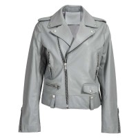 Rivet Decorated Genuie Leather Classic Motorcycle Biker Jackets - Gray