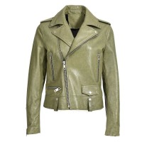 Rivet Decorated Genuie Leather Classic Motorcycle Biker Jackets - Olive Green