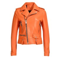 Rivet Decorated Genuie Leather Classic Motorcycle Biker Jackets - Orange