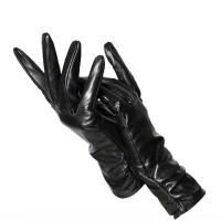 Classic Pleated Winter Leather Gloves - Black