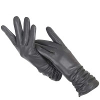 Classic Pleated Winter Leather Gloves - Dark Gray