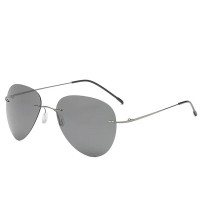 Ultralight Rimless Pilot Folding Hinge Driving Polarized Sunglasses - Gray