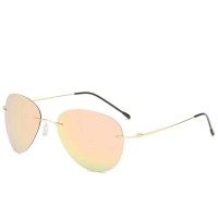 Ultralight Rimless Pilot Folding Hinge Driving Polarized Sunglasses - Gold Pink