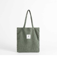 Eco Friendly Corduroy Foldable Shopping Casual Shoulder Tote Bags - Green