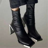 Square Toe Metal Strange Heels Leather Boots