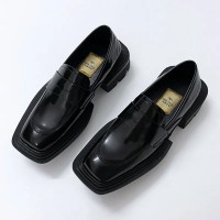 Vintage Square Toe Chunky Heels Casual Derby Loafers - Black
