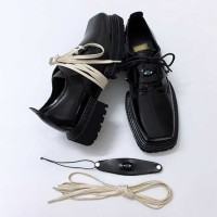 Vintage Square Toe Chunky Heels Removable Eye Leather Lace Up Loafers - Black