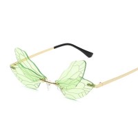 Colorful Dragonfly Rimless Party Festival Hippie Style Sunglasses - Green