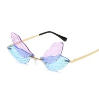 Colorful Dragonfly Rimless Party Festival Hippie Style Sunglasses - Purple Blue