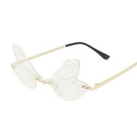Colorful Dragonfly Rimless Party Festival Hippie Style Sunglasses - Transparent