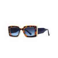 UV400 Thick Frame Square Retro Fashion Sunglasses - Beige Blue