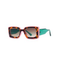UV400 Thick Frame Square Retro Fashion Sunglasses - Pink Tan