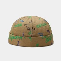 Brimless Beannie Hiphop Graffiti Pattern Headwear Caps - Khaki