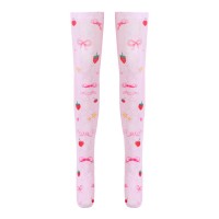 Shiny Transparent Elastic Long Strawberry Print Stockings - Pink