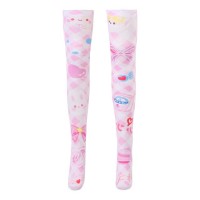 Shiny Transparent Elastic Long Cute Anime Print Stockings - Pink