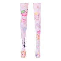 Shiny Transparent Elastic Long 8bit Arcade Anime Print Stockings - Pink