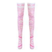 Shiny Transparent Elastic Long Japanese Comics Balloon Print Stockings - Pink