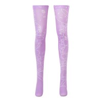 Shiny Transparent Elastic Long Anime Print Stockings - Purple