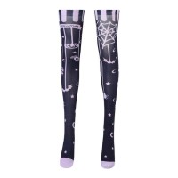Shiny Transparent Elastic Long Spiders Bats Halloween Print Stockings - Black
