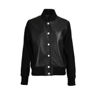 Baseball Hiphop Style Streetwear Unisex Genuine Leather Bomber Jackets - Black