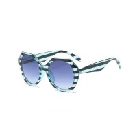 Irregular Polygon Women Summer Sun Glasses - Stripped Blue
