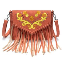 Multi-functional Designer Bohemian Pattern Print Fringes Handbag - Orange Flock