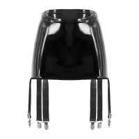 High Waist Wetlook Sexy Rave Costume Short Pants with Garters - Black