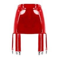 High Waist Wetlook Sexy Rave Costume Short Pants with Garters - Red