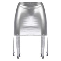 High Waist Wetlook Sexy Rave Costume Short Pants with Garters - Silver
