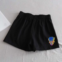 Gothic Style Skull Print Short - Black Synthetic Knitted Fabric