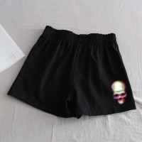 Gothic Style Skull Print Short - Black Synthetic Knitted Fabric