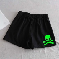 Gothic Style Skull Print Short - Black Synthetic Knitted Fabric