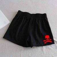 Gothic Style Skull Print Short - Black Synthetic Knitted Fabric