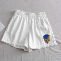 Gothic Style Skull Print Short - White Synthetic Knitted Fabric