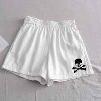 Gothic Style Skull Print Short - White Synthetic Knitted Fabric