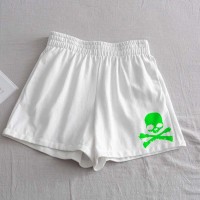 Gothic Style Skull Print Short - White Synthetic Knitted Fabric