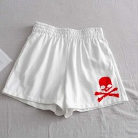 Gothic Style Skull Print Short - White Synthetic Knitted Fabric