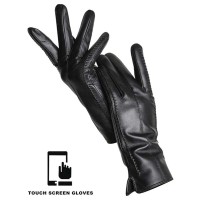 Classic Velvet Insole Side Decorated Stitch Winter Touch Screen Gloves - Black