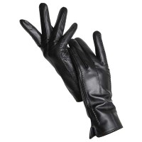 Classic Velvet Insole Side Decorated Stitch Winter Standard Gloves - Black