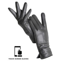 Classic Velvet Insole Side Decorated Stitch Winter Touch Screen Gloves - Dark Gray