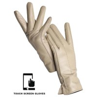 Classic Velvet Insole Side Decorated Stitch Winter Touch Screen Gloves - Light Beige