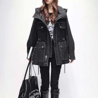 Oversized Waterproof Windbreaker Hood Coats - Black