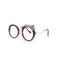 Optical Prescription Eyeglasses Retro Round Frame Anti Blue Light Glasses - Leopard