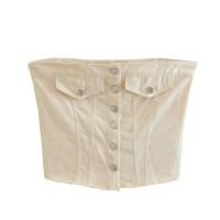 Street Summer Style Crop Chest Denim Sleeveless Over Top - Apricot