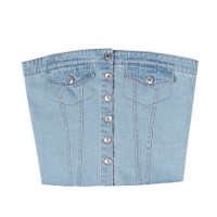 Street Summer Style Crop Chest Denim Sleeveless Over Top - Light Blue
