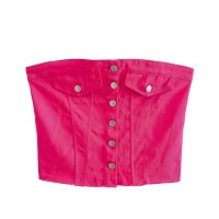Street Summer Style Crop Chest Denim Sleeveless Over Top - Rose Red